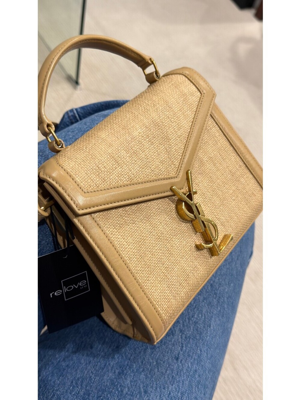 SAINT LAURENT - Cassandra YSL Mini Straw Top Handle Bag